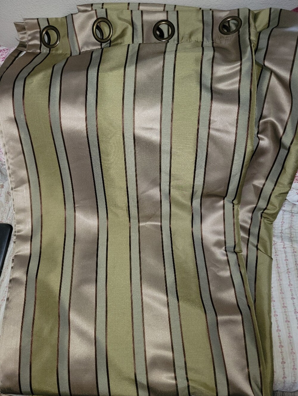 World Market Curtain Set Olive and Taupe Striped Lined 54X96